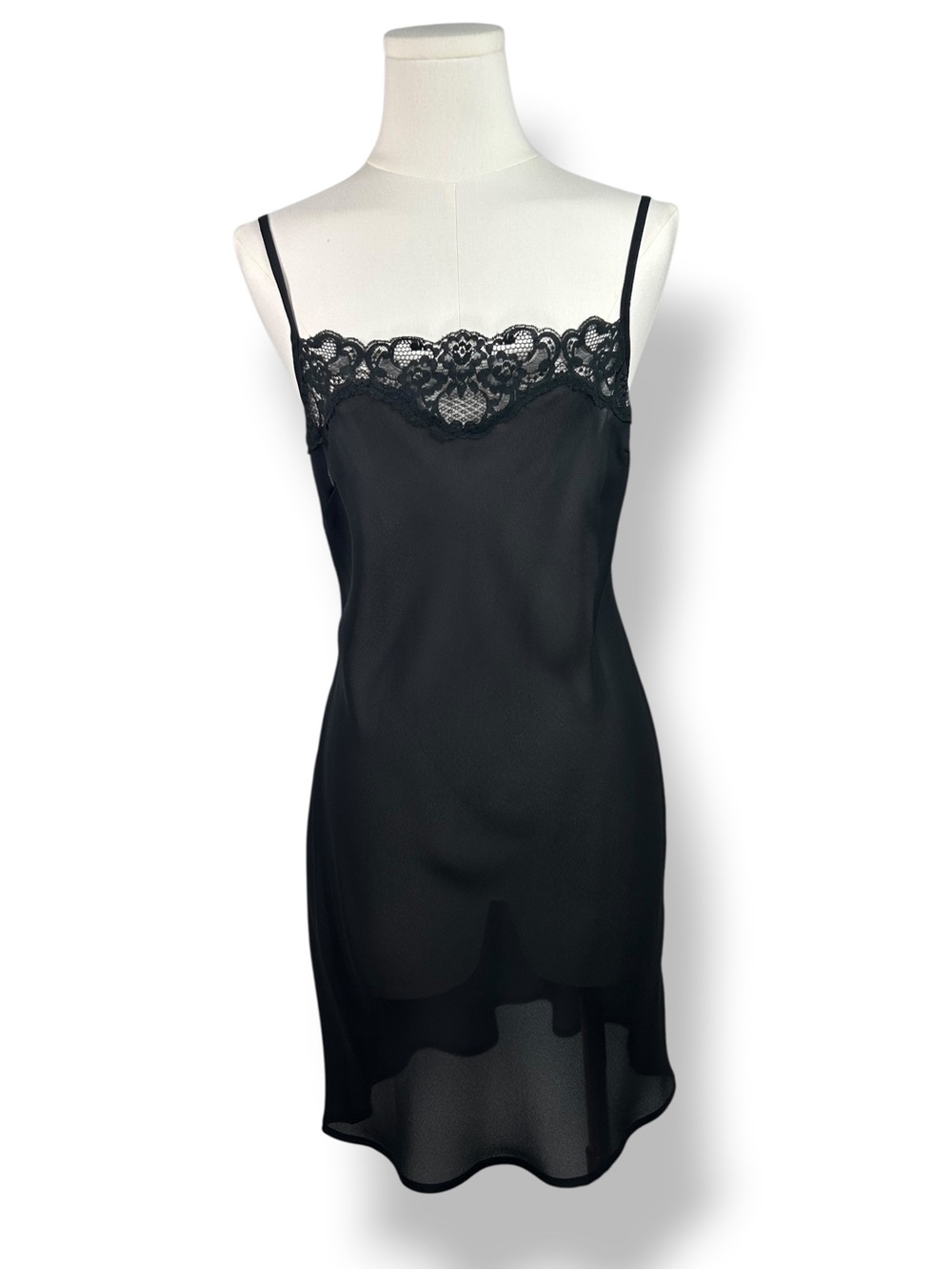 4/$20 Laundry by Shelli Segal Black Lace Trim Slip Dress Size 6 Made in USA